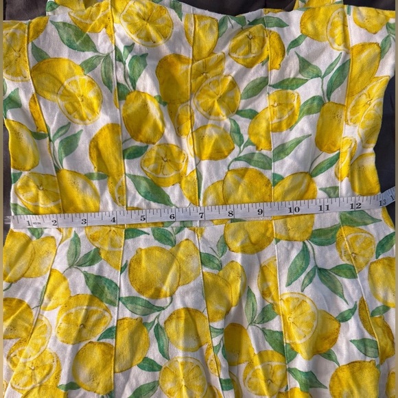 Zara Yellow Lemon Print Linen Blend Mini Dress w Tie Straps Size Small - Picture 6 of 7